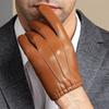 Velvet Linning Men Business Sheepskin Leather Gloves Winter Full Finger Touch Screen Brown Gloves Riding Motorcycle Gloves