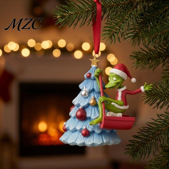Christmas Tree Hanging Ornaments Green Elf Ornament, Flat Acrylic Pendant Festive Ornament for Home Car Mirror Backpack, Holiday Decorations