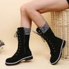 High-quality Winter Warm Boots Women's Winter Side-pull Lace-up Knitted Mid-tube Boots Low-heeled Round-toe Boots Botas De Mujer
