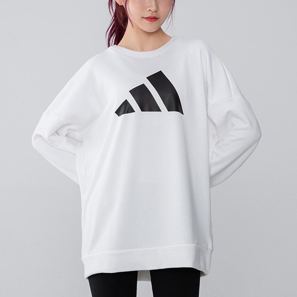 Adidas Спортивная толстовка средней длины с большим логотипом и круглым вырезом, женские топы, белые H57333