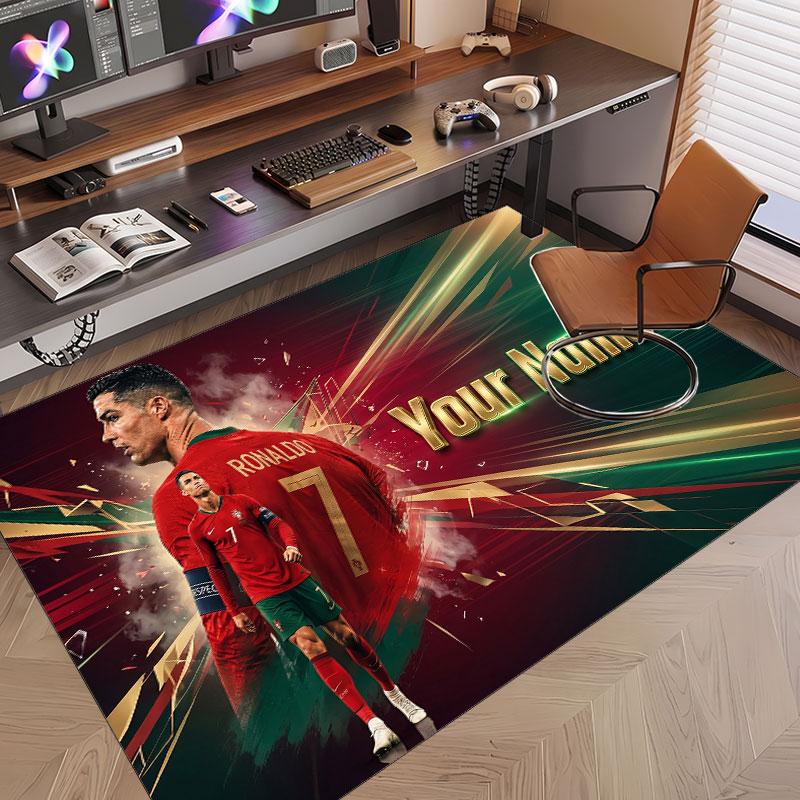 Custom Rug Cristiano Ronaldo Pattern Print Name Text Soft Non‑Slip Floor Carpet for Home Indoor Decoration