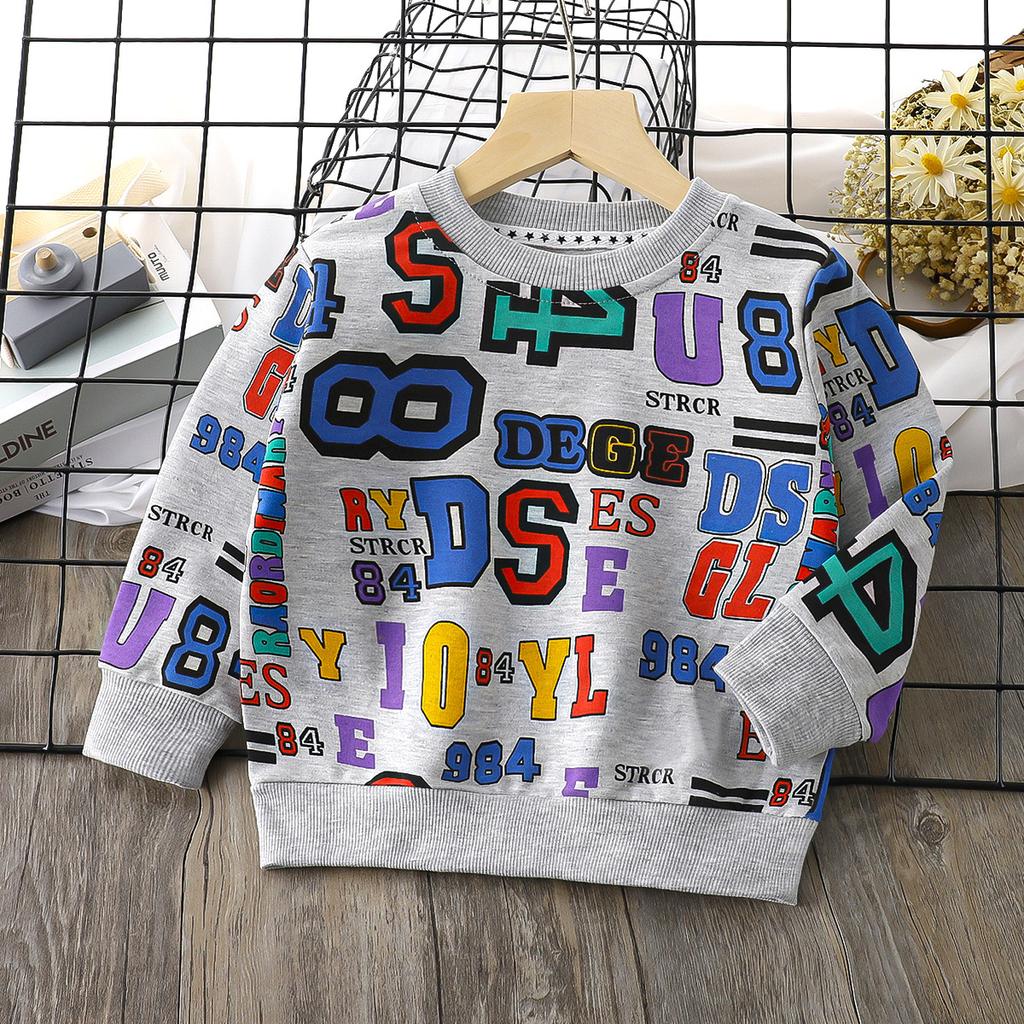 Детские осенние футболки с длинными рукавами и круглым вырезом с мультяшным принтом для унисекс