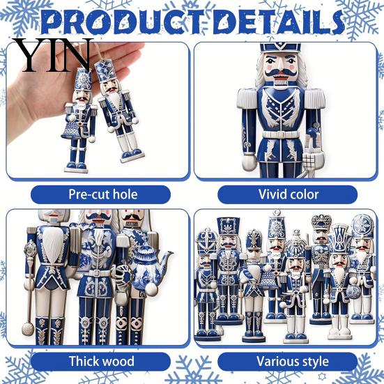 Hand Painted Wooden Soldier Pendants Blue And White Ceramics Style Nutcracker for Christmas Tree Fireplace Holiday Pendant Decor Decoration,