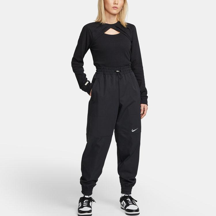 Nike Однотонный вышитый логотип с круглым вырезом, пуловер, облегающий трикотажный модный спортивный длинный рукав, женские топы, черный цвет DV8215-010