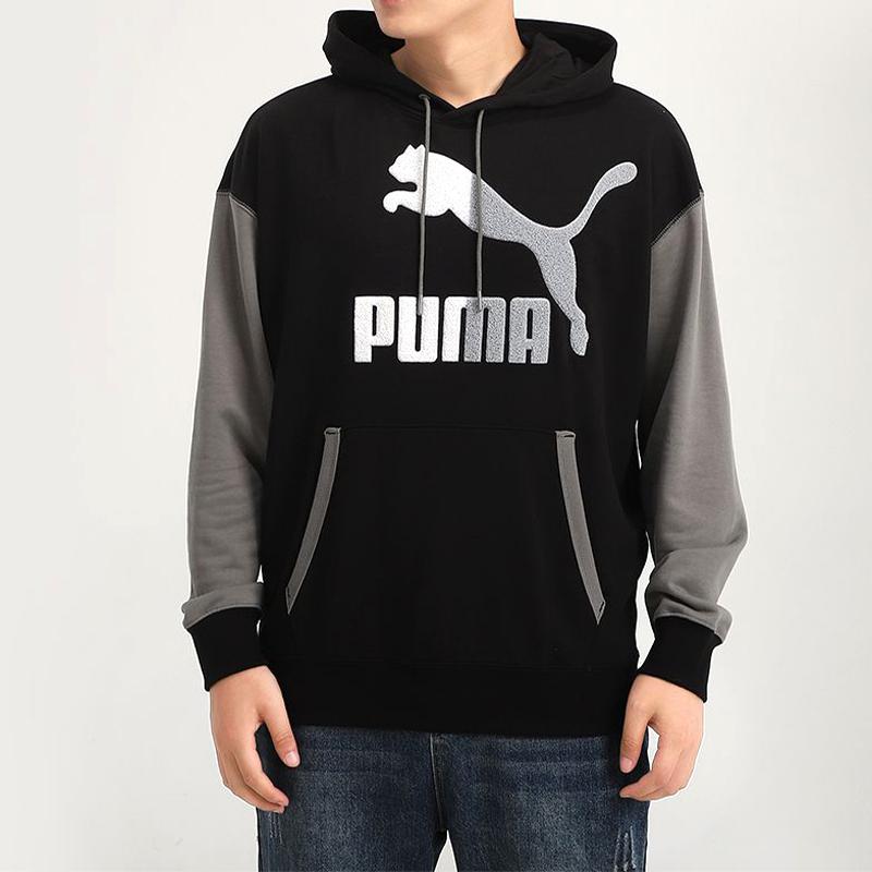 Puma Color Block Hooded Sweatshirt Men Tops Black 530709-01