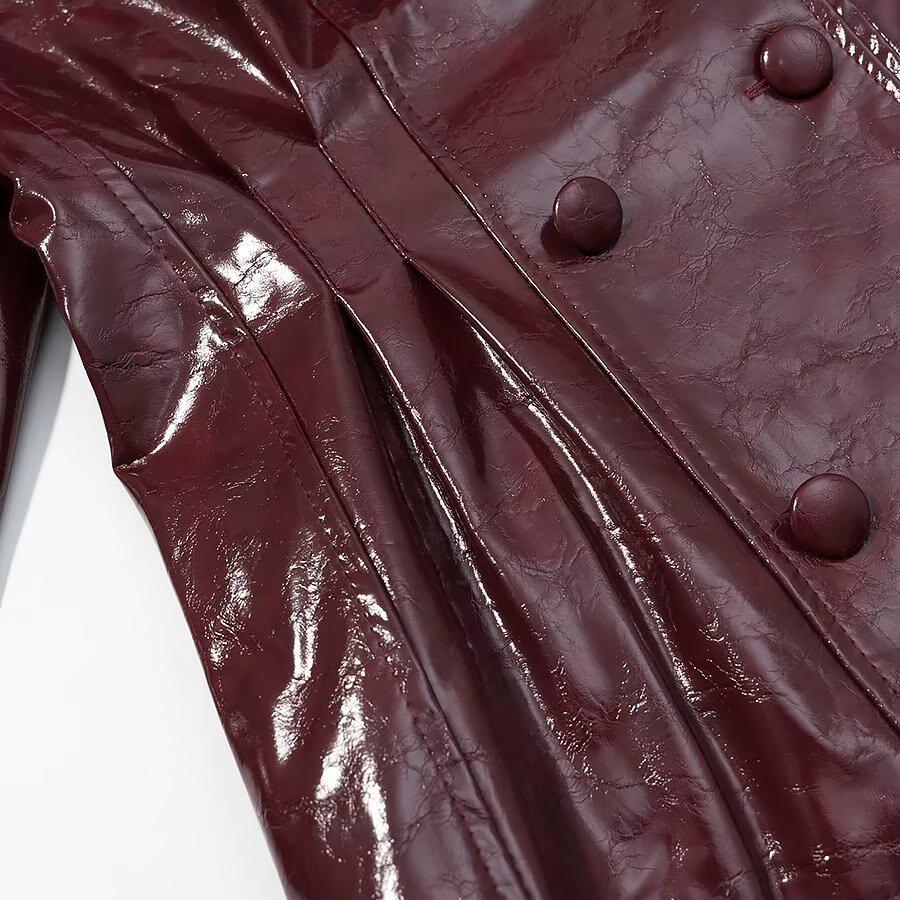 Women's Street Style Leather Suit: Double-breasted Waist-cinching Jacket & A-line Skirt Set