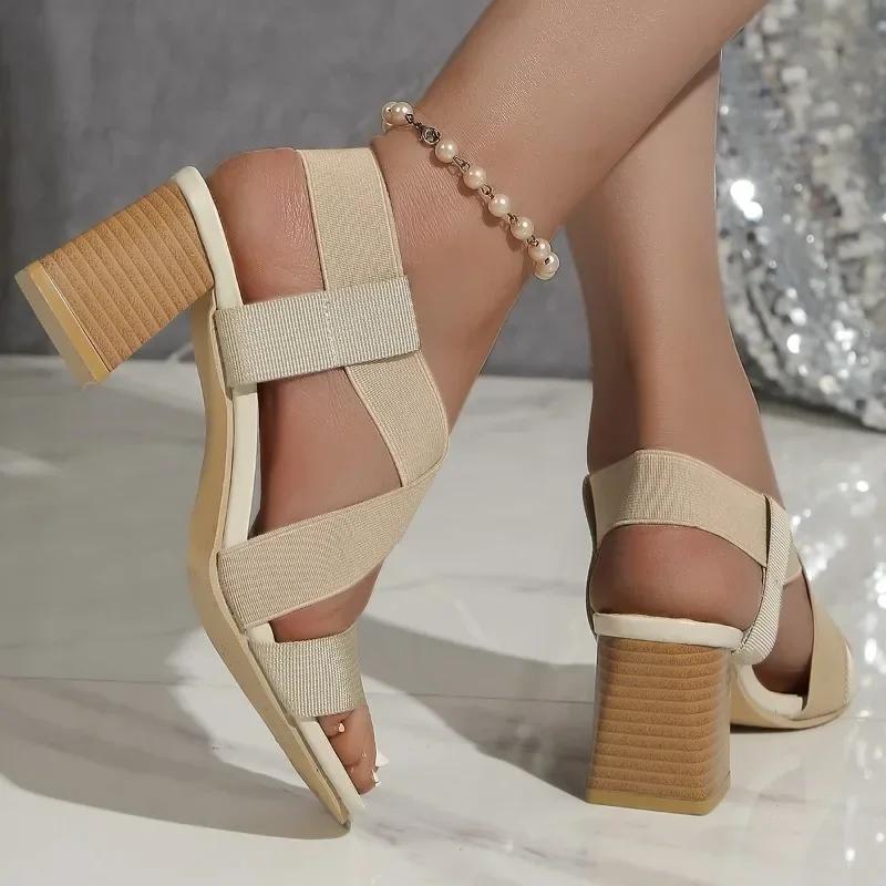 2024 New Fashion Women's Sandals Spring and Summer Versatile Sandals Simple Solid Color Open Toe Breathable Thick-soled Sandals