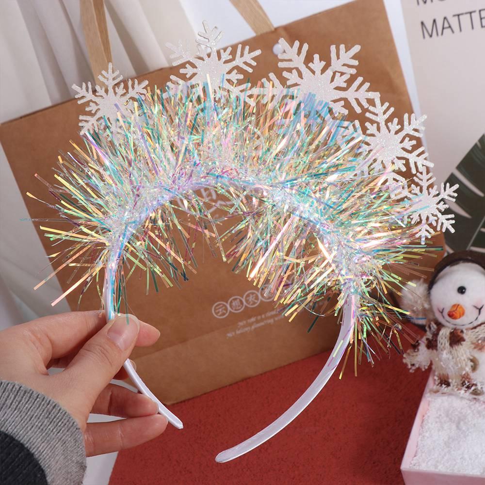 Sequin Christmas White Snowflake Headbands Plastic New Year Hair Hoop Christmas Festival Gifts