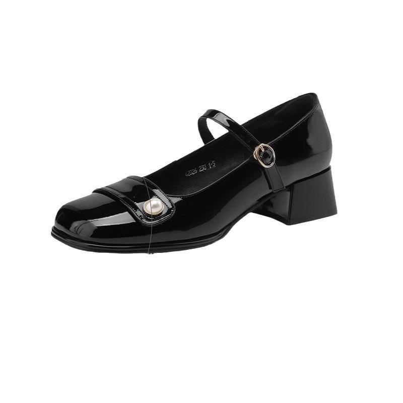 Французский темперамент Нежный легкий рот Одиночные туфли Фея Стиль Фея Квадратная Голова Толстый Каблук С Мэри Джейн Кожаные Туфли