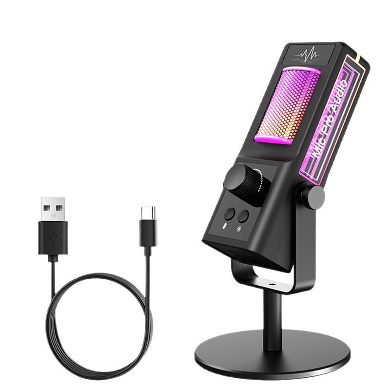 USB-конденсаторный микрофон с RGB-подсветкой (собственная разработка) – Идеально подходит для прямых трансляций, записи, шумоподавления, игровых комментариев и киберспорта.