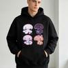 Unisex Black Hoodie Cute Poodle Cherry Graphic Print Oversized Pullover Streetwear Hip Hop Casual Sweatshirt Couple Tops
