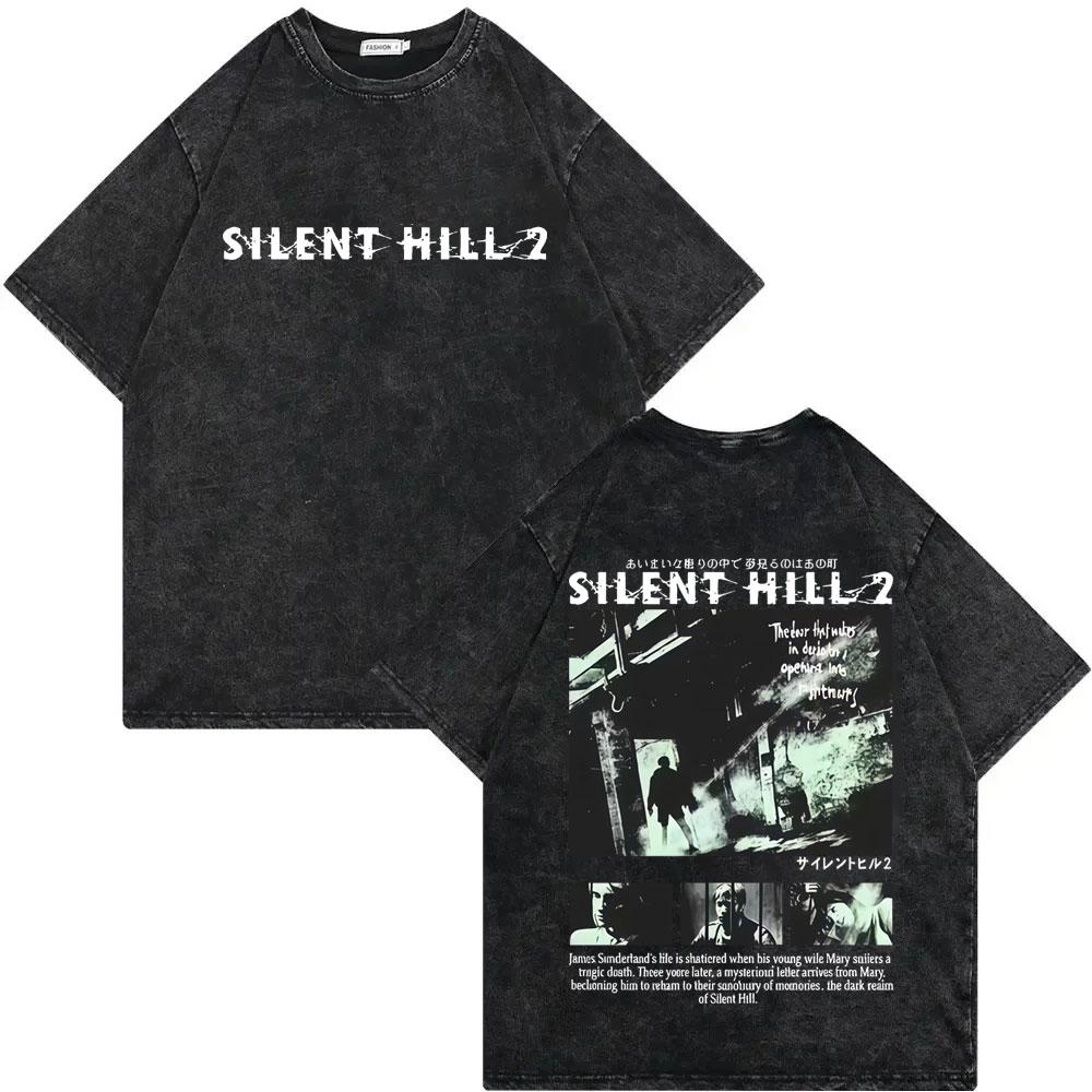 Игра Silent Hill Винтажная стираная футболка Мужская Женская Готическая Мода Футболки Высококачественный Хлопок Оверсайз Футболки Уличная Одежда