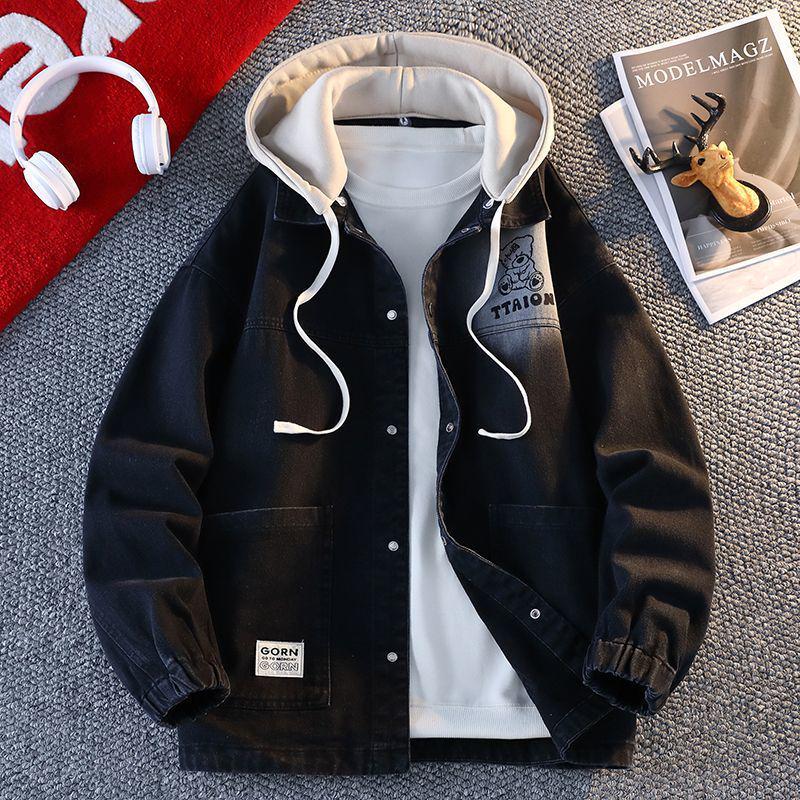 Модная мужская джинсовая куртка с клетчатыми вставками 2025 - Имитация двубортной куртки с отложным воротником для весны и осени