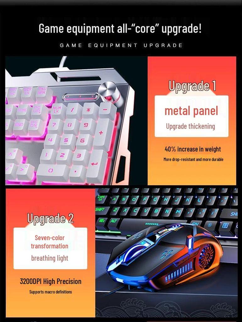 Комплект для киберспортивных игр: проводная клавиатура, мышь и гарнитура