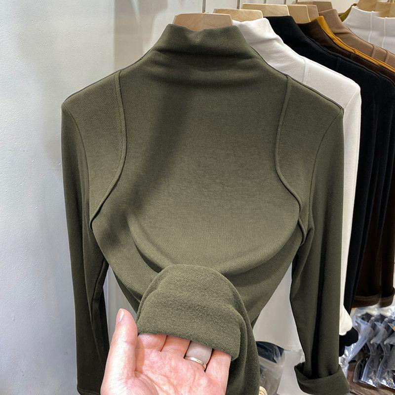 Женская приталенная рубашка с длинным рукавом и воротником-стойкой в европейском стиле, с подкладкой из матового немецкого вельвета для осени и зимы