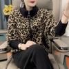 Осенне-зимнее шерстяное пальто с леопардовым принтом, короткое, на молнии, в корейском стиле, модный кардиган-топ