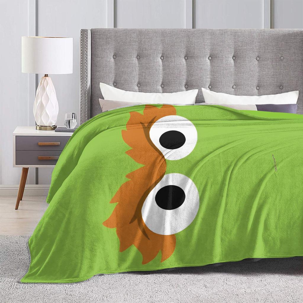 Oscar the Grouch Big Face Blanket S-Sesames Streets Warm Soft Plush Bedding Throws For Couch Chair Sofa Bed Bedspread Bed Cover