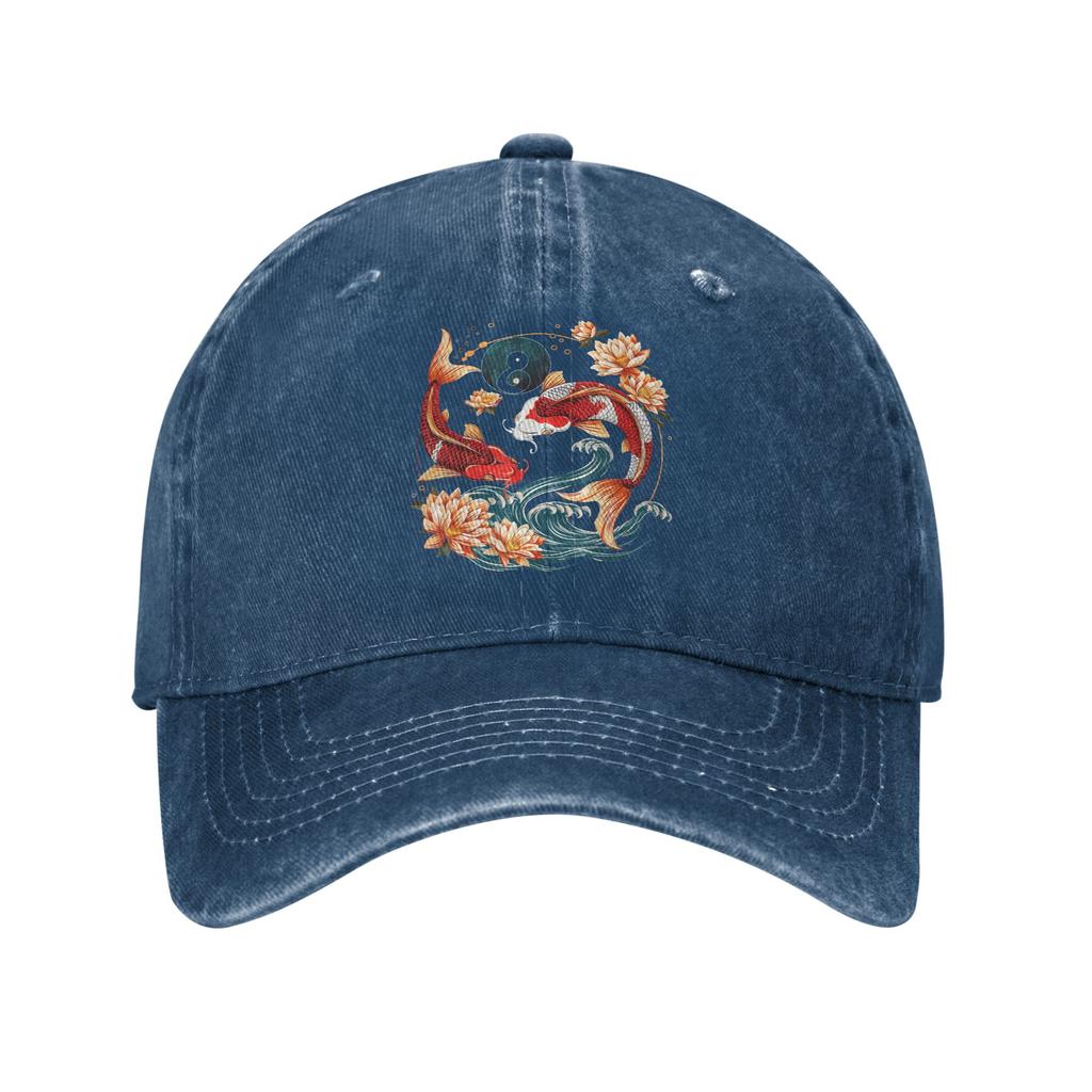 Japanese Koi Fish Lotus Flowers Baseball Caps Vintage Distressed Cotton  Sun Cap Unisex Outdoor Workouts Adjustable Fit Hats Cap