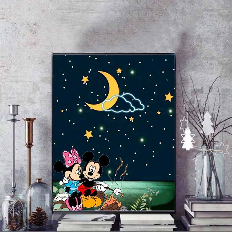 Disney Мультяшная Алмазная Живопись Микки и Минни Лунный Костер Кемпинг Исцеляющая Иллюстрация 5D DIY Арт Набор для Вышивания Крестиком Мозаика Вышивка Домашний Декор Подарок