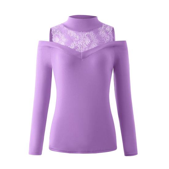 Модный женский пуловер с кружевной лоскутной рубашкой с открытыми плечами и длинными рукавами