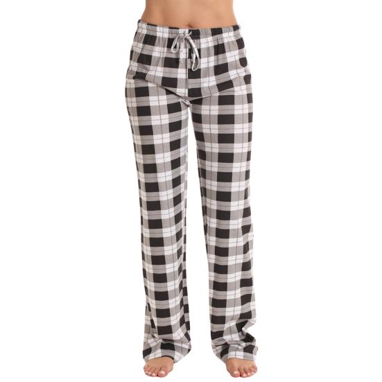 Женские домашние брюки с эластичной резинкой на талии, повседневные широкие брюки с клетчатым принтом, свободные брюки для отдыха