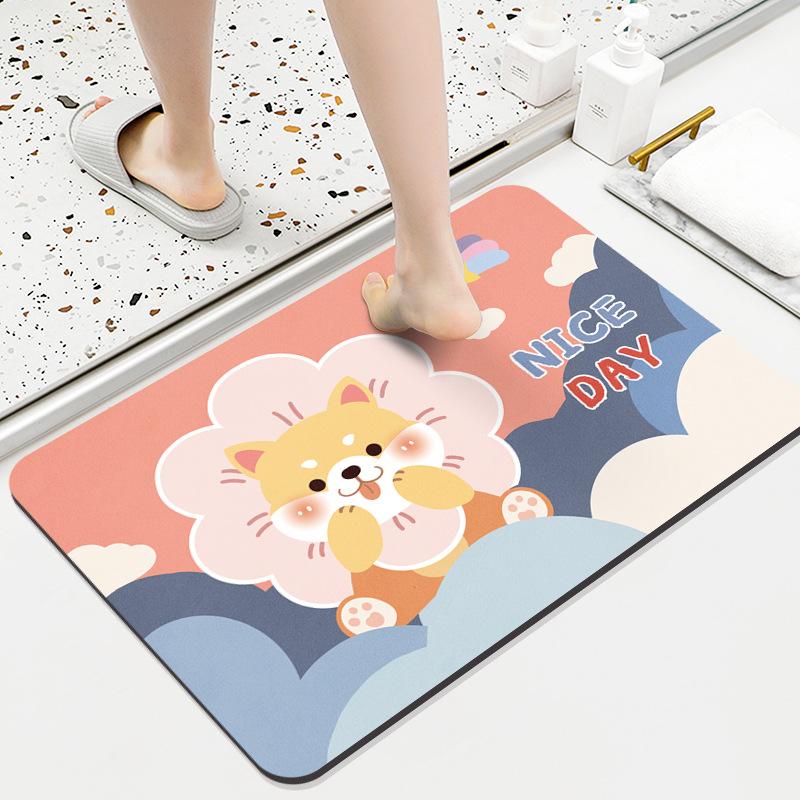 Diatom Mud Mat Toilet Cartoon Top Restroom Mat Non-slip Moisture-wicking Quick Drying Home Toilet Door Bathroom Pad