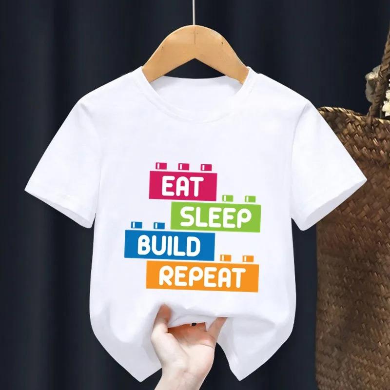 2026 Master Builder Blocks Building print cartoon casual comfortable childrens Tshirt for boys and girls