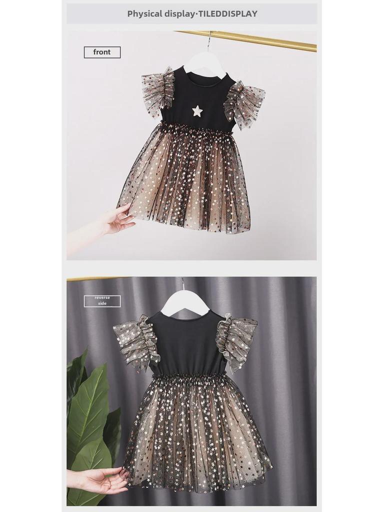 2024 Spring/Summer Girls' Sequin Mesh Princess Dress - Korean-Style Elegant Puffy Skirt