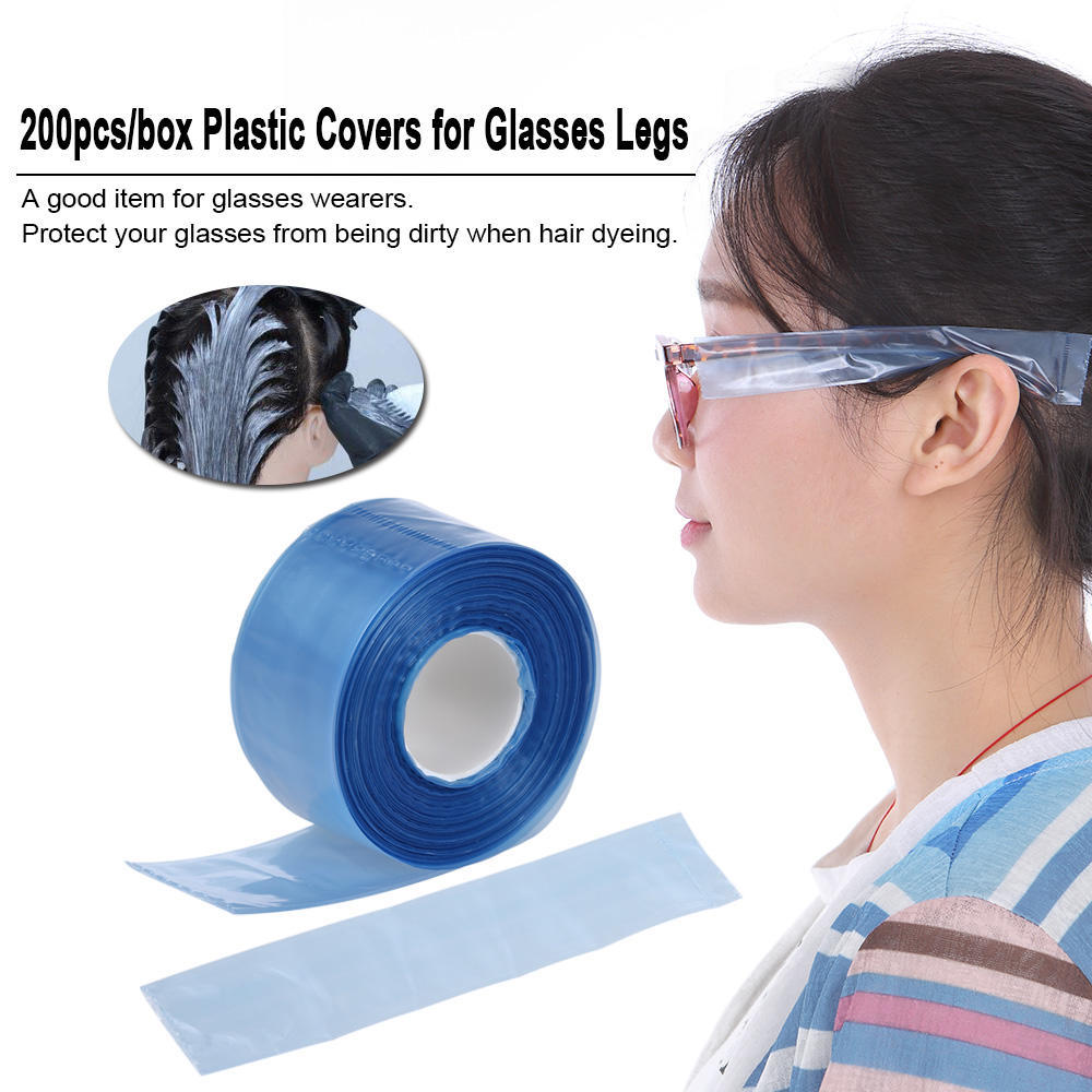 200pcs Box Disposable Plastic Glasses Leg Covers Slender Protective Bags Hair Coloring Dyeing Salon Tool