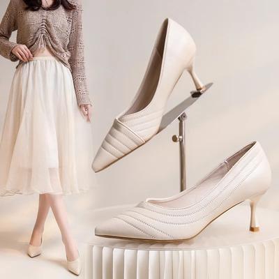 Мода 2024 Женская обувь Карьерная Универсальная Черная Остроносая Обувь-лодочки Женская Сексуальная Тонкий Каблук Высокие Каблуки Zapatos Mujer