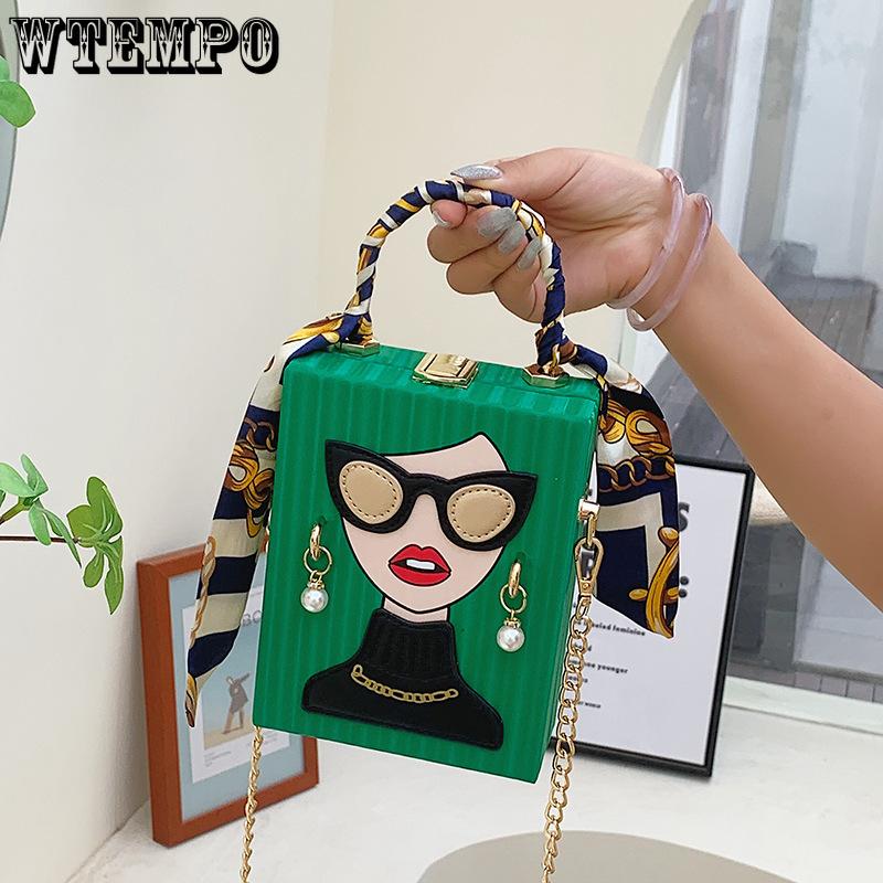 Сумка-коробка Креативная нишевая сумка для телефона с граффити Винтажная вечерняя сумочка Сумка для телефона с цепочкой