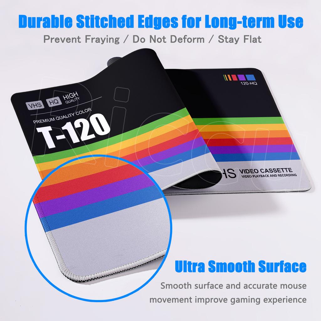 Computer Mousepad Non-slip Gamer Table Pad Retro VHS Style Mouse Pad Keyboard Mice Accessories HD Print Carpet Lock Edge Thicken
