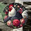 2D Плоский 1 шт., 8x8 дюймов, Круглый венок-курица, Алюминиевый металл, Декоративные знаки и таблички - Винтажный декор для стены в стиле фермерского дома с ярким петухом и цветами
