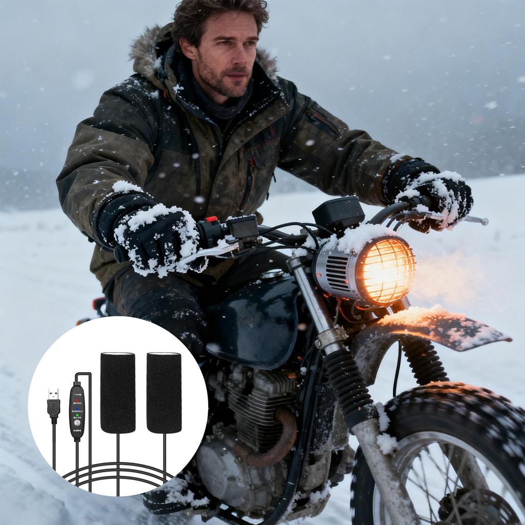 Heated Grips For Motorcycle 3-Temp 5V Wrap Fast Heating Motorcycle Handle Cover For Men Women Highway Daily Touring Biking