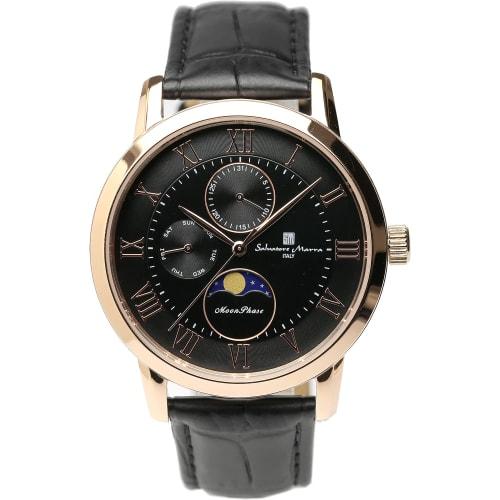 Salvatore Mara Watch Moon Phase Multi Calendar 5 ATM Water Resistant Business Formal Men's Leather Belt Limited Model Black Pink Gold SM21106-PGBK