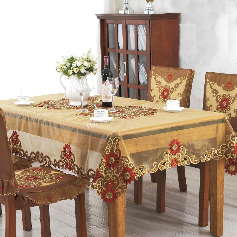 Table Cloth Dining Tablecloth Europe Rustic Luxury Embroidered Round Table Cover Rose Flower Chair Cover Seat Cushion Dust Cover