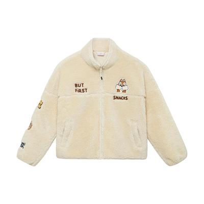 Свободный вязаный кардиган на молнии с подкладкой из овечьей шерсти, теплая хлопковая куртка X Disney Chip N Dale, женская верхняя одежда AFDSC92-1