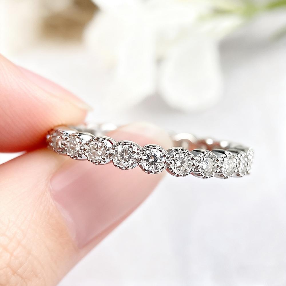 Женское кольцо с полным рядом муассанитов круглой огранки 2 мм CopperSparkling Кольца для stacking Обручальные кольца Свадебные кольца Ювелирные изделия