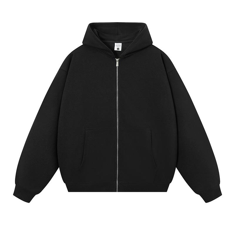 400g Men's American Style Thickened Round Neck Winter Zipper Hoodie Cardigan