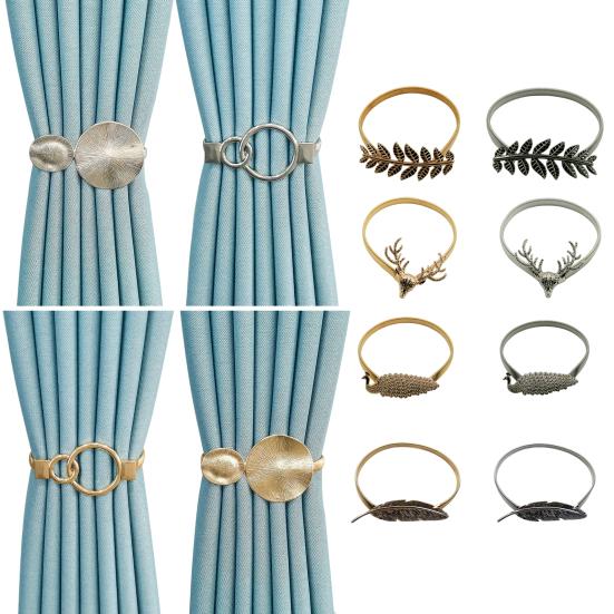 1 пара пружинных подхватов для штор, металлические резные лоси, павлин, листья, перья, декоративные драпировки, держатели для оконных штор, подхваты, аксессуары для штор