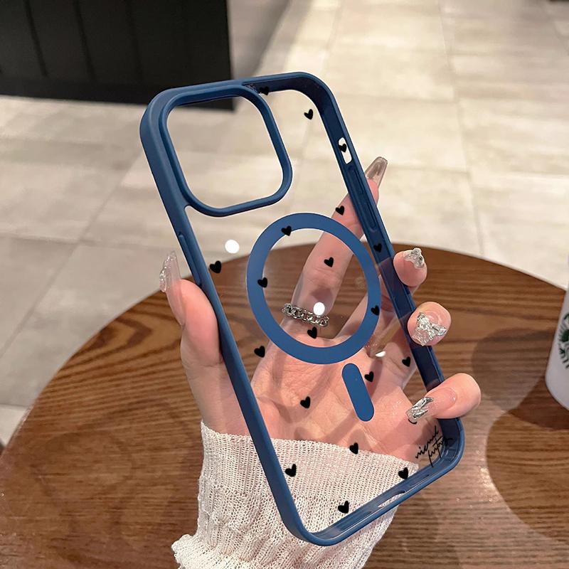 Для беспроводной зарядки Магнитный чехол для телефона для iPhone 17 13 12 14 15 16 Pro Max 11 16E 16 Plus 17 Air С черным чехлом в форме сердца