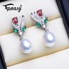 Natural Freshwater Pearl Earrings For Women Wedding Red Green Crystal Earrings Pearl Jewelry