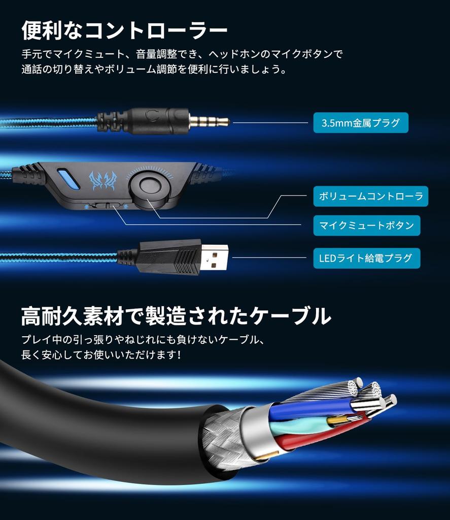 Игровая гарнитура PHOINIKAS Проводная гарнитура PS4 PS5 с микрофоном Наушники с шумоподавлением Мощные басы с контроллером Отключение звука Удобные Легкие