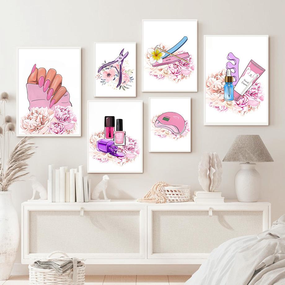 Ножницы для маникюрного салона, розовая настенная живопись на холсте, постеры и принты на скандинавскую тематику, настенные панели для комнаты, декор для салона красоты,