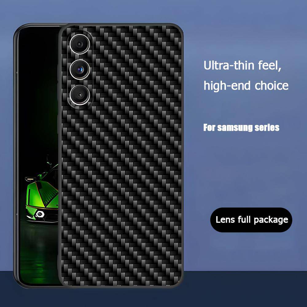 Чехол из мягкого силикона с рисунком под карбон для Samsung Galaxy S24 S23 Ultra S22 S21 Plus S20 Черный