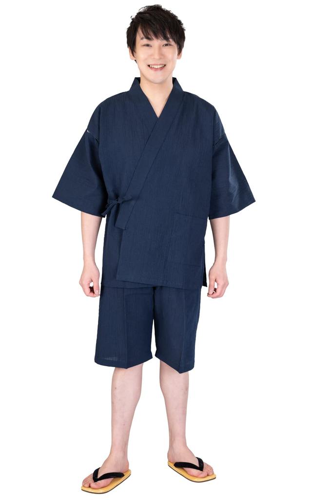 Washable Jinbei Made In Linen Dark [AiAi] Cool-looking, Cotton-linen (wool-dyed Kimono) Japan, 75% Cotton, 25% (M, Navy)