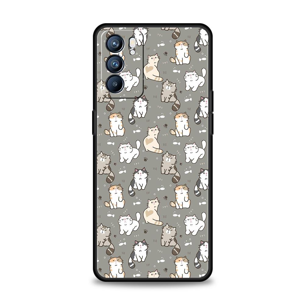 Cartoon Cute Cats Background Phone Case For Oppo Find X5 A53 A52 A9 2020 A54 A15 A95 A16 A76 A74 A12 Reno7 Pro SE Reno6 Z Cover