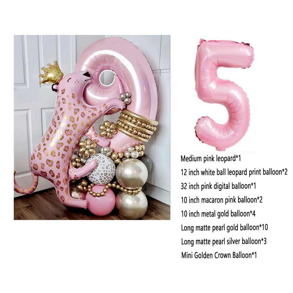 24pcs/Set Pink Leopard Balloons Tropical Hawaiian 32inch Number Foil Helium Globos Baby Shower Birthday Party Decorations