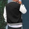 Men Baseball Jacket Stand Collar Long Striped Patchwork Closure Color Buttons Sleeve Jacket Coat with Two Side Pockets