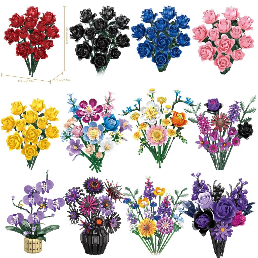 Romantic Bouquet Building Blocks Assembly Gifts Preserved Flower Set Floral Ornament Moc Model For Girls/Lover/Mom Holiday Gifts